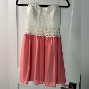 Pink/White Lace Accent Dress